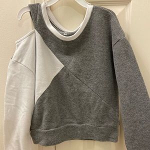 Gray and White long sleeved shirt with thumb holes